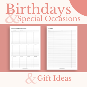 Birthday & Special Occasions Calendar and Gift Ideas Log
